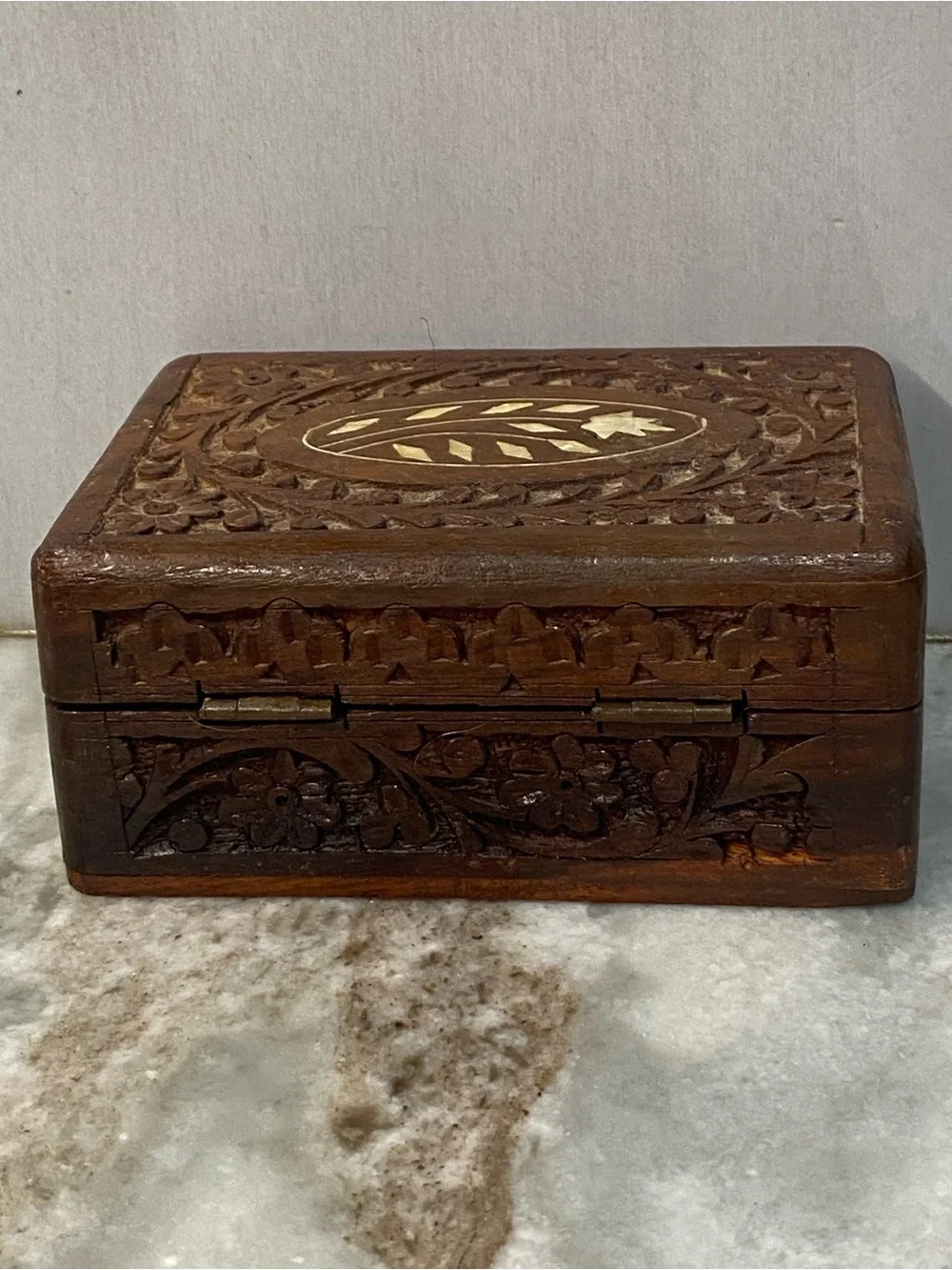 Vintage Pier 1 Carved Wood Trinket Box India Boho
